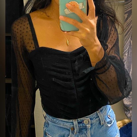 Puffy Polka Dot Sleeve Bodysuit - Picture 1 of 6